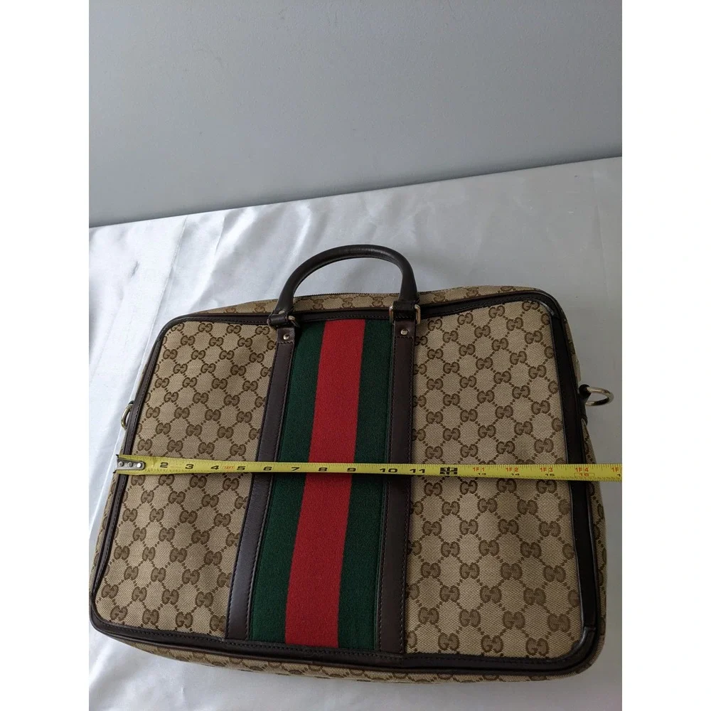Gucci GG Canvas Web Stripe Briefcase Brown Leather Laptop Bag 246432 COA